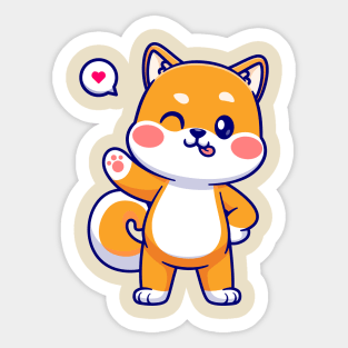 Cute Shiba Inu Dog Waving Hand Cartoon Sticker